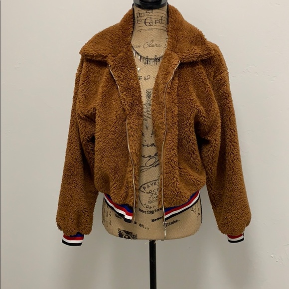 Faux Fur 3 Stripe Hem Teddy Jacket - Picture 8 of 8